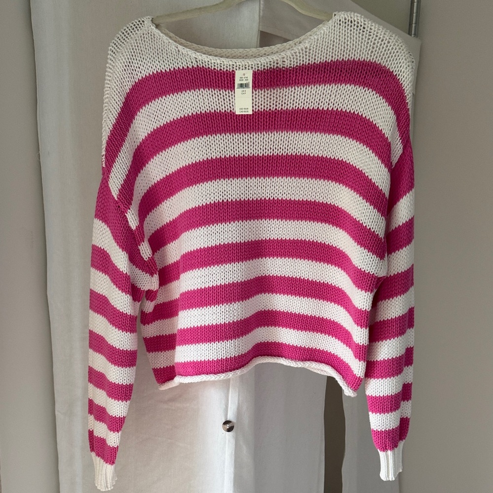 Aerie Pink and White Striped Sweater